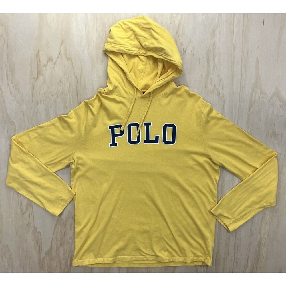 Polo Ralph Lauren Hoodie Men's Large Lightweight Spellout Streetwear Logo Yellow